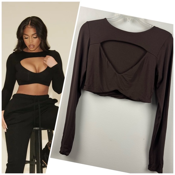 naked wardrobe Tops - Lori Harvey Naked Wardrobe Brown Top with Front Cutout